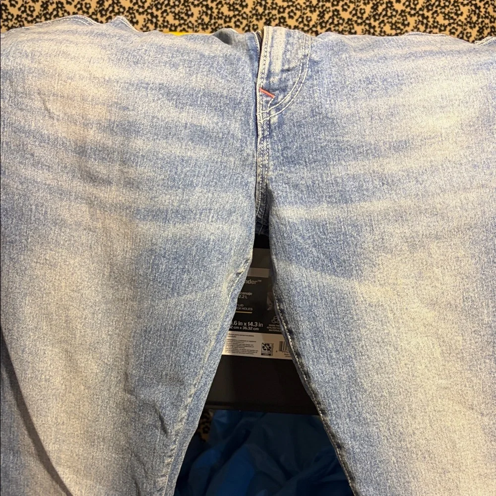 True Religion Men’s Ricky Relaxed Jeans in Light Blue with Red Stitching